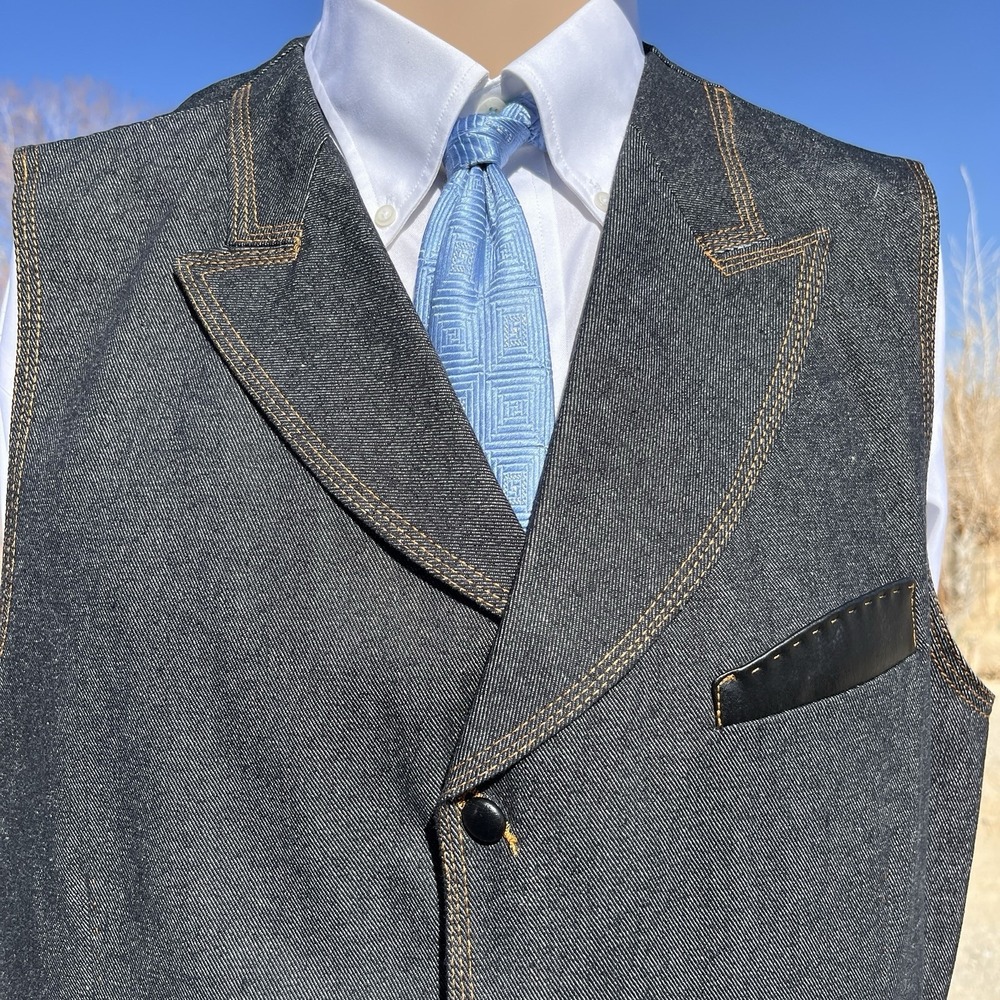 2 Piece denim Suit New With Tags Men (42L) double breast tuxedo cowboy IL CANTO - Picture 16 of 16